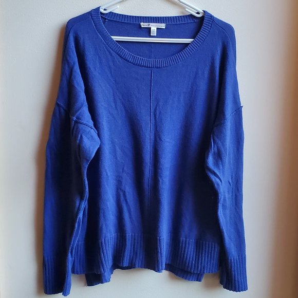Seven7 Royal Blue/Purple Scoop Neck Cotton/Cashmere Sweater Size Large - Picture 4 of 16